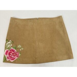 Kulson Brown Genuine Leather Embroidered Mini Skirt Suede Womens‎ Waist Size 30